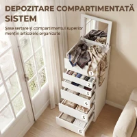 HOMCOM Comodă Înaltă cu Oglindă Rabatabilă pentru Dormitor, Alb(m-5)