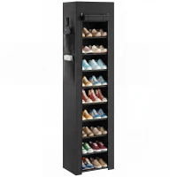 HOMCOM Metalen schoenenrek met stofdichte stoffen hoes, voor 20 paar schoenen, 45 x 30 x 175 cm, zwart(m-15)