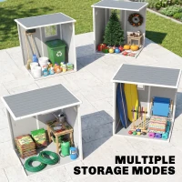 Outsunny 4 x 5FT Plastic Garden Shed with Floor, Lean to Shed, Lockable Tool Storage House with Window, Vent and Plastic Roof, Grey(m-8)