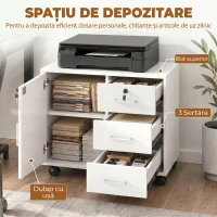 HOMCOM Dulap pentru birou cu 3 sertare și dulap cu 3 rafturi reglabile, din lemn, 60x40x56 cm, alb(m-4)