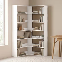 HOMCOM Boekenkast met 7 Lagen, L-vormig Hoekrek met Anti-slip Achterwand, Wit met Houtlook(m-10)