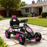 HOMCOM Kart à pédales pour enfant siège réglable 3 positions frein à main enfant de 5 à 12 ans rose noir(m-2)