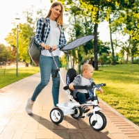 HOMCOM 6 in 1 Tricycle for Kids with 5-point harness straps, Removable Canopy, Blue(m-10)