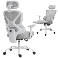HOMCOM Chaise bureau ergonomique, fauteuil de bureau avec soutien lombaire dynamique adaptatif, 73x75x120-128cm, gris(m-14)