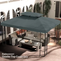 Outsunny Acoperire pentru Gazebo 4x3 m cu 2 Niveluri din Poliester cu Curele și 10 Orificii de Drenaj, Gri Antracit(m-10)