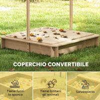 Outsunny Sabbiera per Bambini in Legno con Tettuccio Parasole, Panca e Coperchio, 106x106x115 cm Bianco e Blu(m-7)