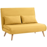 HOMCOM Sofá-Cama de 2 Lugares Dobrável Estofado em Linho com Encosto Ajustável em 5 Posições e 2 Almofadas Amarelo