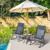 Outsunny Set Tavolino e Sedie da Giardino Pieghevoli e a Dondolo per Esterno, Balcone, Terrazzo, Grigio(m-10)