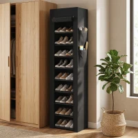 HOMCOM Metalen schoenenrek met stofdichte stoffen hoes, voor 20 paar schoenen, 45 x 30 x 175 cm, zwart(m-8)