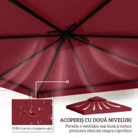 Outsunny Acoperiș de Rezervă pentru Foișor 3x3 m pe Două Niveluri și Anti-UV din Poliester cu Ventilație, Roșu(m-4)