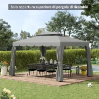 Outsunny Tetto per Gazebo 3x4 m a 2 Livelli con 8 Fori di Drenaggio in Poliestere Grigio Chiaro(m-7)