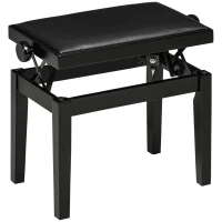HOMCOM Banco de piano, assento de piano, altura ajustável, acabamento elegante brilhante, couro sintético+madeira de borracha, preto, 63 x 33 x 56 cm(m-1)