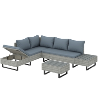 Outsunny Conjunto de Jardín de Ratán de 3 Piezas Respaldo Ajustable Incluye Cojines Sofá de 3 Plazas Sofá de 2 Plazas Mesa Gris