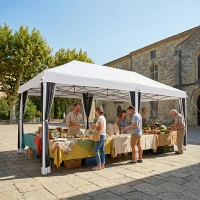 Outsunny Foisor de Gradina cu Plasa de Tantari, Alb, 3 X 6m(m-8)