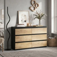 HOMCOM Cómoda 6 Gavetas Móvel de Arrumação sem Puxadores Design Minimalista 120x39x75 cm Preto e Carvalho(m-6)