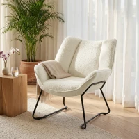 HOMCOM Moderner Akzentstuhl, Sherpa-Fleece gepolsterter Sessel mit breiter Rückenlehne und Stahlbeinen, einfache Montage, Weiß(m-10)