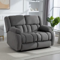 HOMCOM Sillón de 2 Plazas Relax Reclinable Manual Sillón Relax Tapizado en Terciopelo Reposapiés Ajustable Asiento Amplio Gris(m-10)