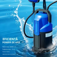 Outsunny Pompă de evacuare apă încărcată/curată debit 20000L/H 750W adâncime maximă 7m întrerupător cu plutitor 17x16x36cm negru(m-7)