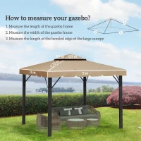 Outsunny Tetto per Gazebo 3x3 m a 2 Livelli con 8 Fori di Drenaggio in Poliestere Cachi(m-3)