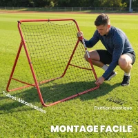 SPORTNOW Filet de Rebond Football Portable, 5 Angles Réglables en Acier et Nylon à Double Couche, 103x72x89cm, Rouge(m-6)