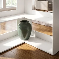 HOMCOM Boekenkast met 7 Lagen, L-vormig Hoekrek met Anti-slip Achterwand, Wit met Houtlook(m-12)