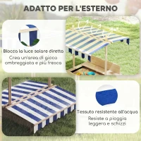 Outsunny Sabbiera per Bambini in Legno con Tettuccio Parasole, Panca e Coperchio, 106x106x115 cm Bianco e Blu(m-6)