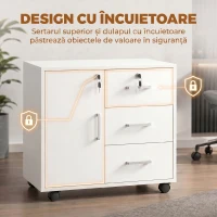 HOMCOM Dulap pentru birou cu 3 sertare și dulap cu 3 rafturi reglabile, din lemn, 60x40x56 cm, alb(m-5)