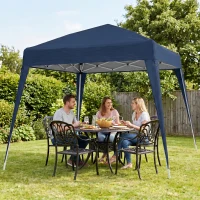 Outsunny Pavilion pliabil de grădină 2,4x2,4m, structură din oțel și frânghii antivânt, albastru(m-10)