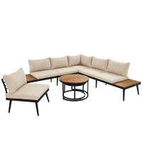 Modular Garden Sofa Set with Washable Zip-Off Cushion Covers, Versatile Garden Lounge Set for Patio, 160L × 64W × 75H cm, Gray(m-14)