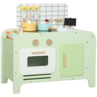 AIYAPLAY Set Cucina Giocattolo in Legno per Bambini da 3+ Anni con 15 Accessori, Verde(m-11)