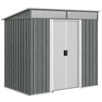 Outsunny Caseta de Jardín 195x122x181,5 cm con Puerta Corredera 2 Ventanas y Anti-UV para Almacenar Herramientas Gris Claro(m-1)