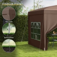 Outsunny 3 x 3 m Paviljoen met 4 zijwanden, ramen, feesttent met UV-bescherming, tuinpaviljoen incl. draagtas, Staal, Koffie(m-6)