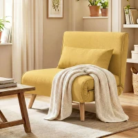 HOMCOM Sofá Cama Individual Plegable con Respaldo Ajustable 5 Posiciones Sillón Cama Tapizado con Cojín 72x75x85 cm Amarillo(m-1)