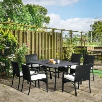 Outsunny Set Grădină 7 Piese din Ratan PE cu Masă de 150x90x72 cm și 6 Scaune de 58x62x87 cm cu Perne(m-10)
