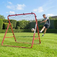 SPORTNOW Filet de Rebond Football Portable, 5 Angles Réglables en Acier et Nylon à Double Couche, 103x72x89cm, Rouge(m-15)
