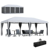 Outsunny Foisor de Gradina cu Plasa de Tantari, Alb, 3 X 6m(m-11)
