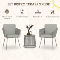 Outsunny Set de Exterior cu Măsuță din Sticlă și 2 Scaune de Grădină din Ratan Stil Boho, Gri Deschis(m-4)