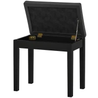 HOMCOM Banco de piano, revestimento em couro sintético, botões capitonê, compartimento de armazenamento, pés de madeira, Preto(m-6)