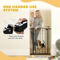 PawHut Pressure Fit Dog Stair Gate No Drilling Safety Gate Auto Close for Doorways, Hallways, 74-80cm Adjustable, 94cm Tall, Black(m-6)