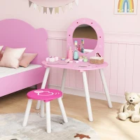 AIYAPLAY Kids Dressing Table with Mirror and Stool, Girls Vanity Set for Kids Room, Bedroom, Nursery, for Ages 3–6 Years, Pink(m-10)