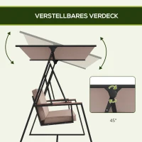 Outsunny Tuin schommelbank Hollywoodschommel 3-zits, met zonnedak, weerbestendig, Beige + Zwart(m-5)