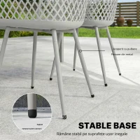 Outsunny Set de 4 Scaune de Grădină Exterioare din PP cu Spătar Diamant Șezut Anti-UV Cotiere și Picioare Metalice Gri(m-5)