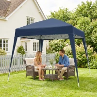 Outsunny Pavilion pliabil de grădină 2,4x2,4m, structură din oțel și frânghii antivânt, albastru(m-9)