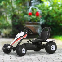 HOMCOM Gokart, Tretauto mit verstellbarem Sitz, Bremse, Pedalantrieb, Tretfahrzeug mit Vor- und Rückwärtsgang, Kinderfahrzeug bis 35 kg belastbar, für Kinder 3-6 Jahre Weiß(m-10)