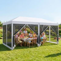 Outsunny Foisor de Gradina cu Plasa de Tantari, Alb, 3 X 6m(m-2)