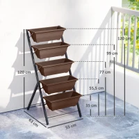 Outsunny Jardinière surélevée avec étages jardinière verticale avec 5 bacs à fleurs trous de drainage cadre en acier marron(m-3)