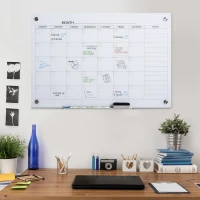 Vinsetto kalenderbord glasplaat met 4 glasclip markers gum aluminium pennenhouder magneetbord voor maandplanning magnetische weekplanner planbord wit 90 x 60 x 0,2 cm(m-2)