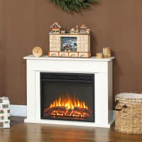 HOMCOM Șemineu Electric cu Flacără Reglabilă pe 5 Niveluri de Luminozitate, Telecomandă și Timer, 98x23,5x69,5 cm, Alb și Negru(m-10)