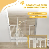 PawHut Pressure Fit Dog Stair Gate No Drilling Safety Gate Auto Close for Doorways, Hallways, 74-100cm Adjustable, 94cm Tall, White(m-5)
