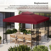 Outsunny Acoperiș de Rezervă pentru Foișor 3x3 m pe Două Niveluri și Anti-UV din Poliester cu Ventilație, Roșu(m-7)